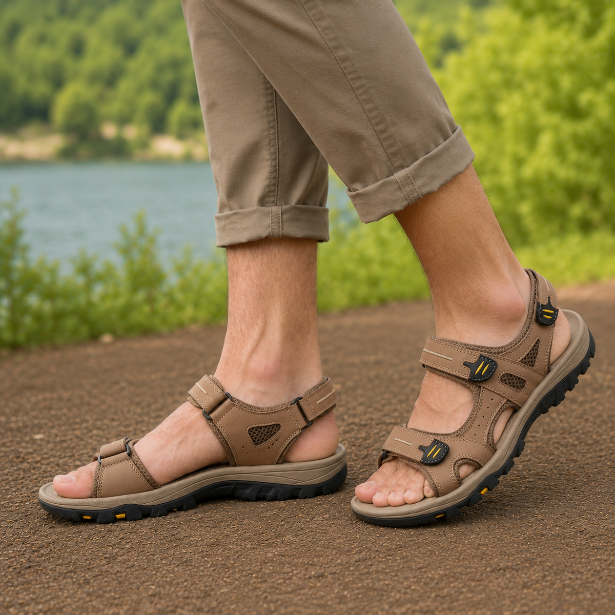 Sandales orthopédiques de maintien pour homme, bout large et brides réglables