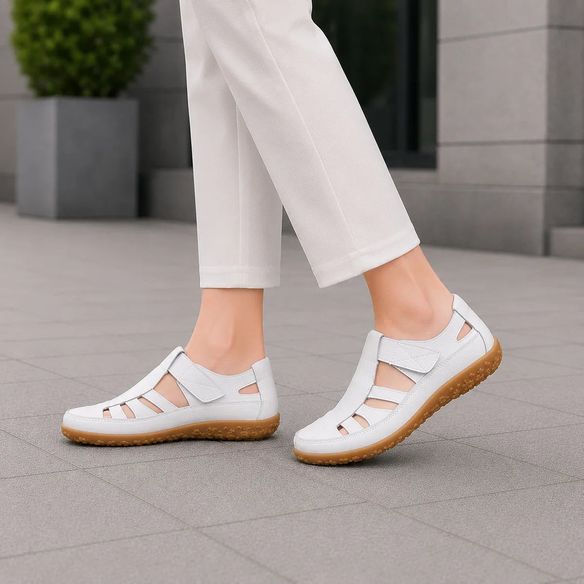 Chaussures confort orthopédiques en cuir à bout large