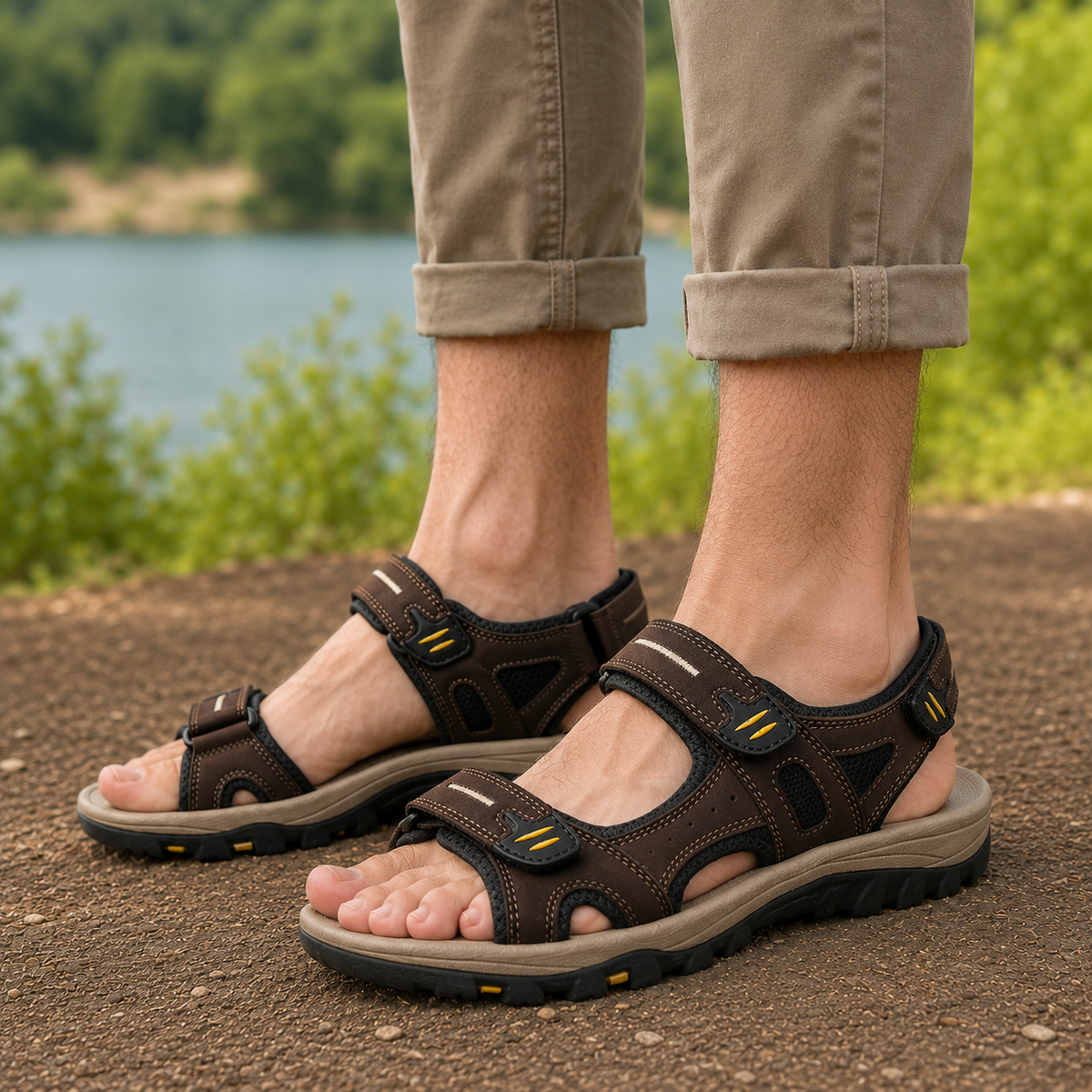 Sandales orthopédiques de maintien pour homme, bout large et brides réglables