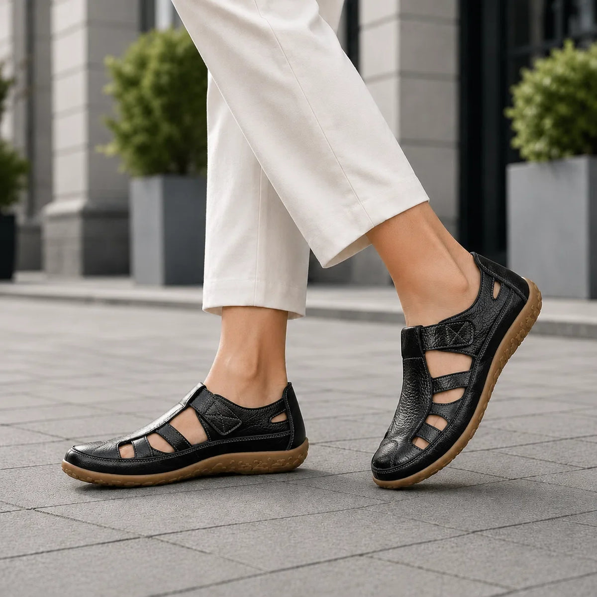 Chaussures confort orthopédiques en cuir à bout large
