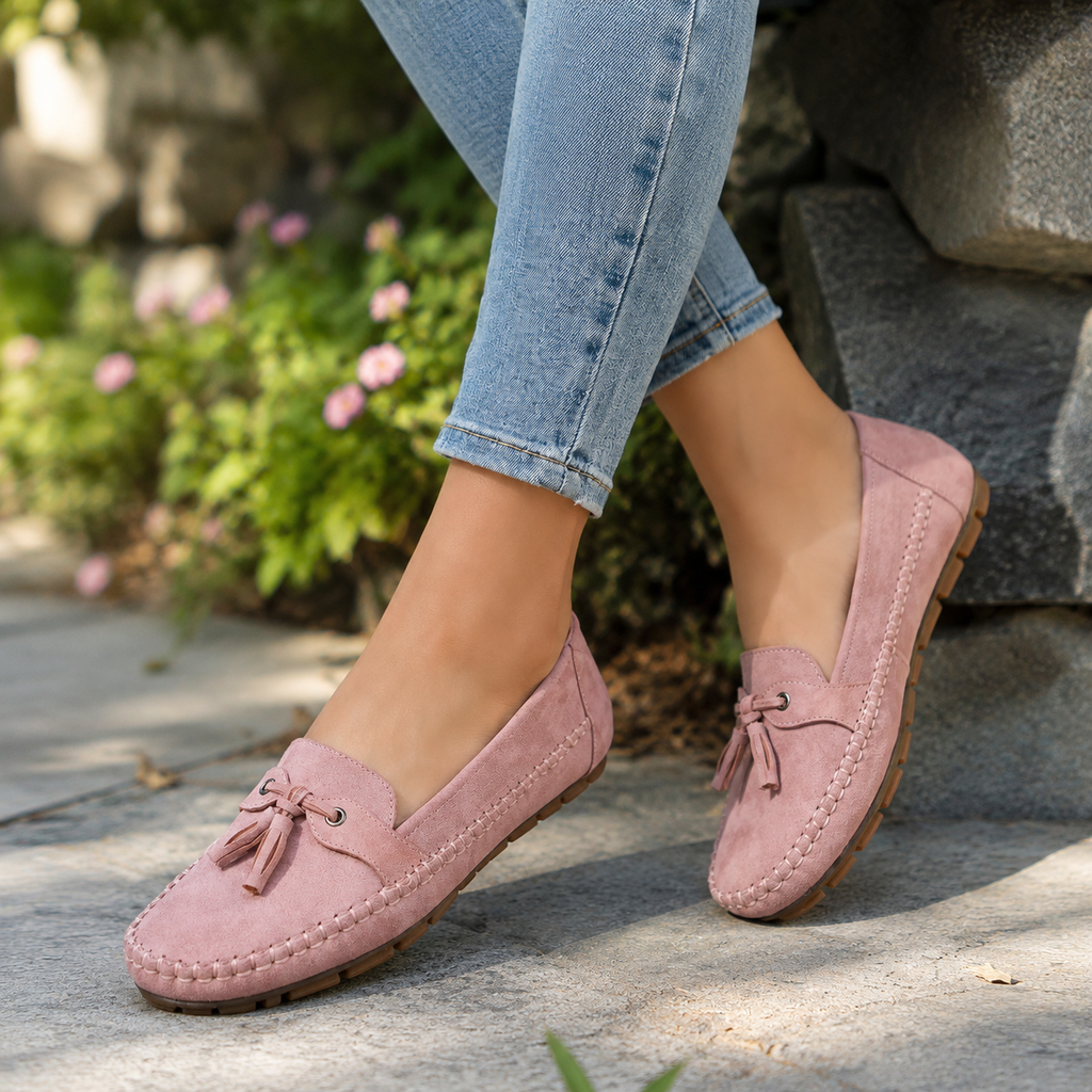 Mocassins orthopédiques en daim pour femme, coupe extra large