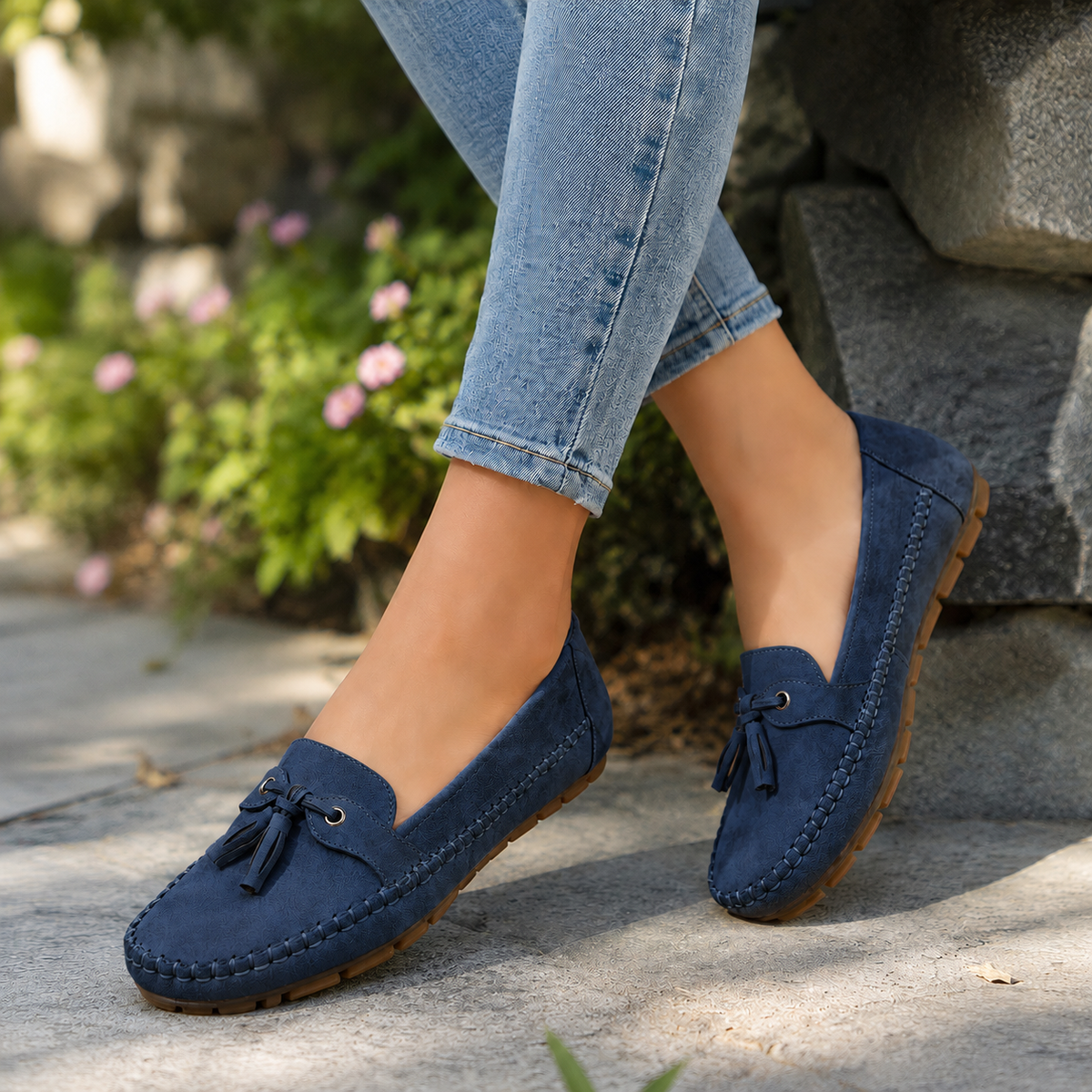 Mocassins orthopédiques en daim pour femme, coupe extra large