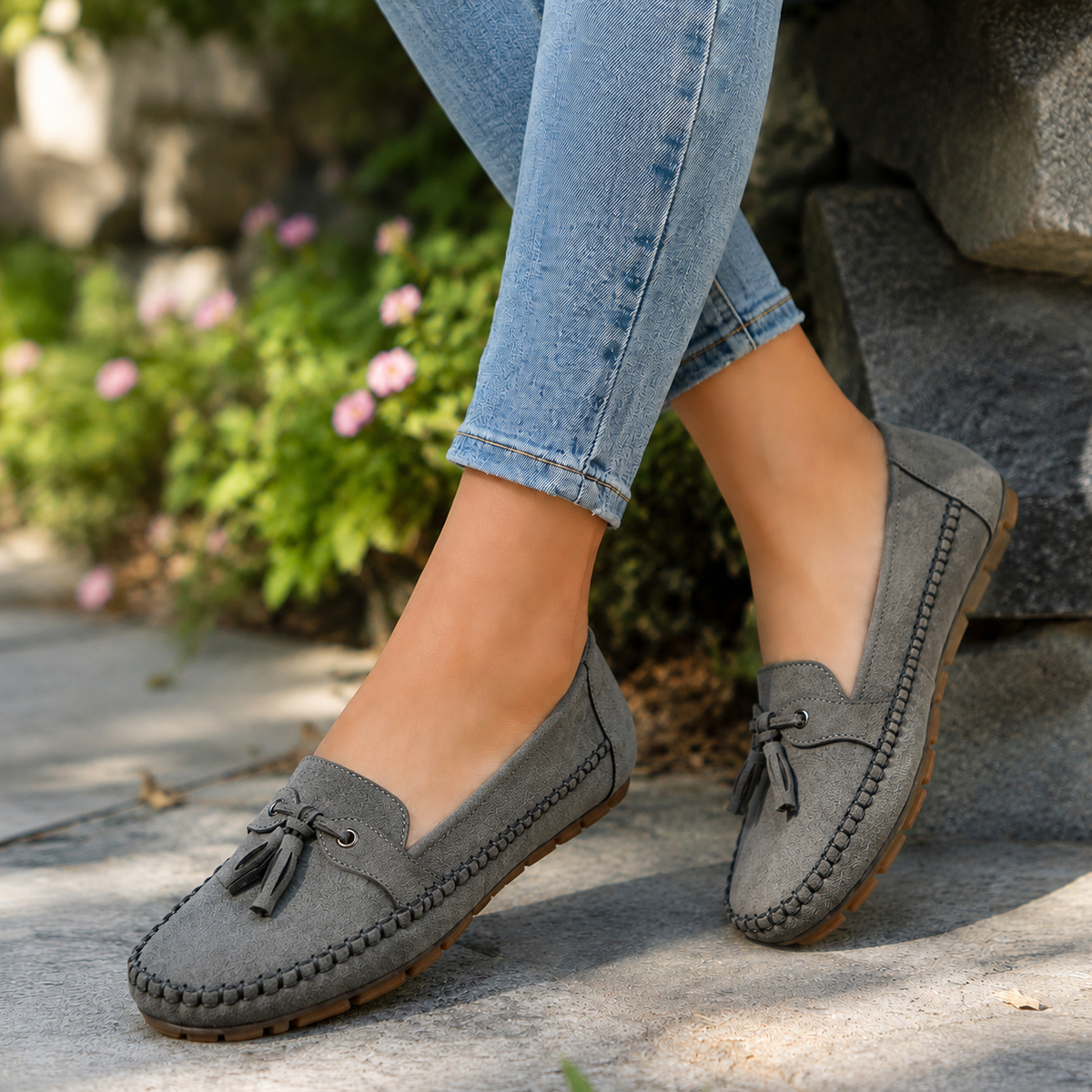 Mocassins orthopédiques en daim pour femme, coupe extra large