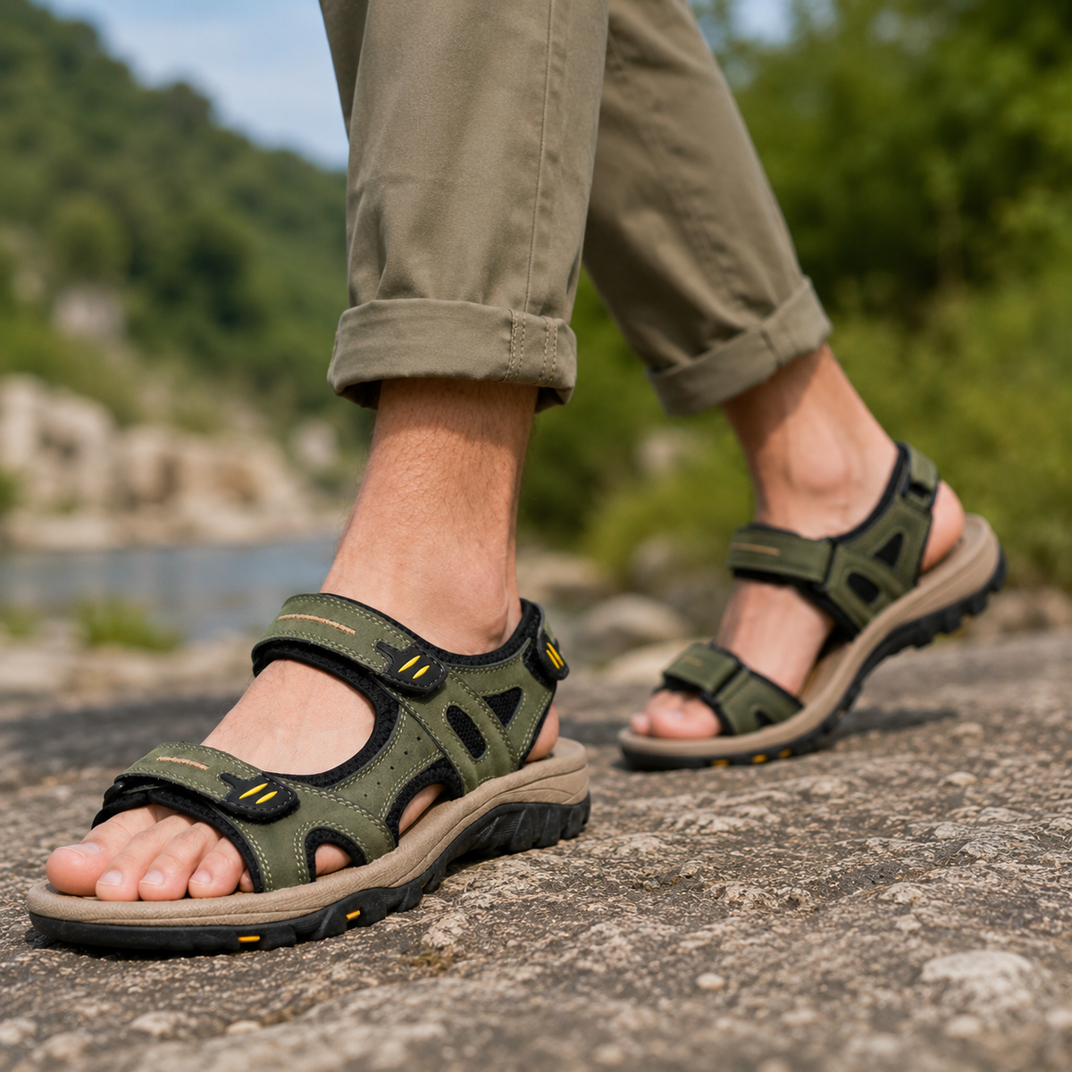 Sandales orthopédiques de maintien pour homme, bout large et brides réglables