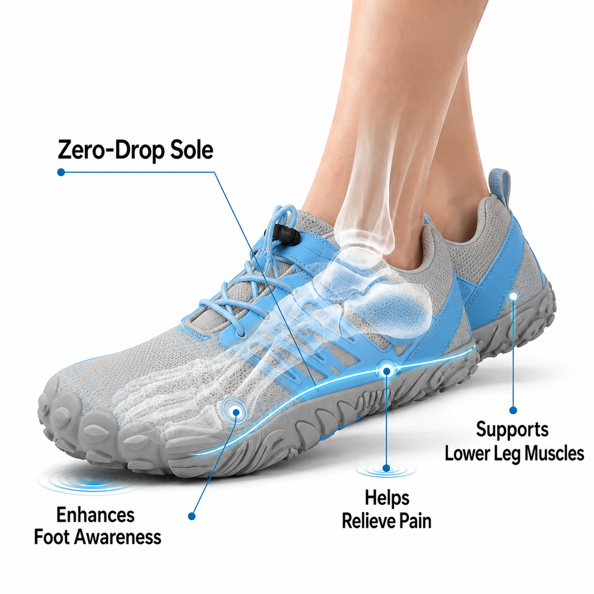 Chaussures barefoot orthopédiques légères à bout large – unisexe, chaussures de marche confortables