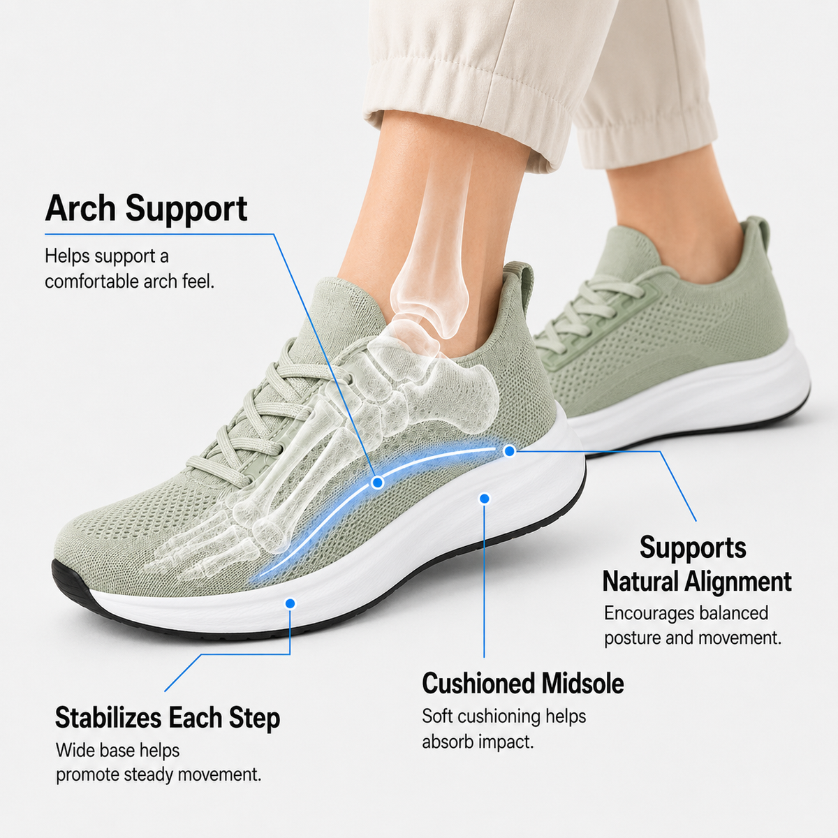 Chaussures de marche confortables à bout large – légères et antidérapantes, unisexe