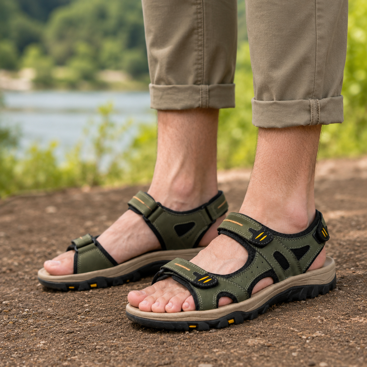 Sandales orthopédiques de maintien pour homme, bout large et brides réglables