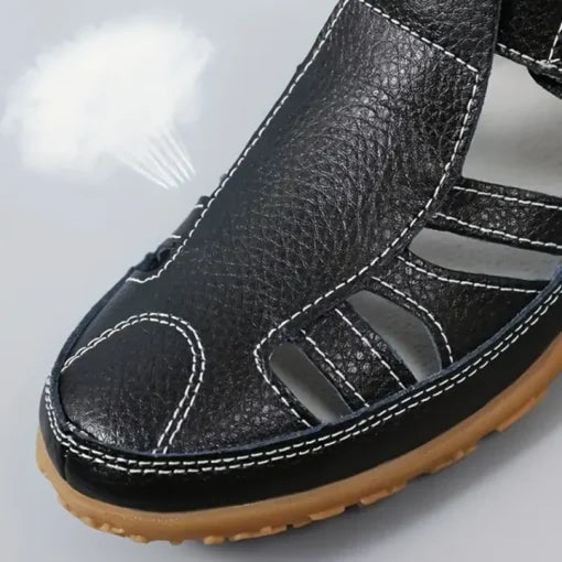 Chaussures confort orthopédiques en cuir à bout large