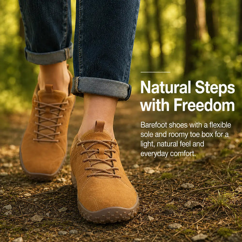 Baskets de randonnée barefoot orthopédiques en daim, bout large – unisexe