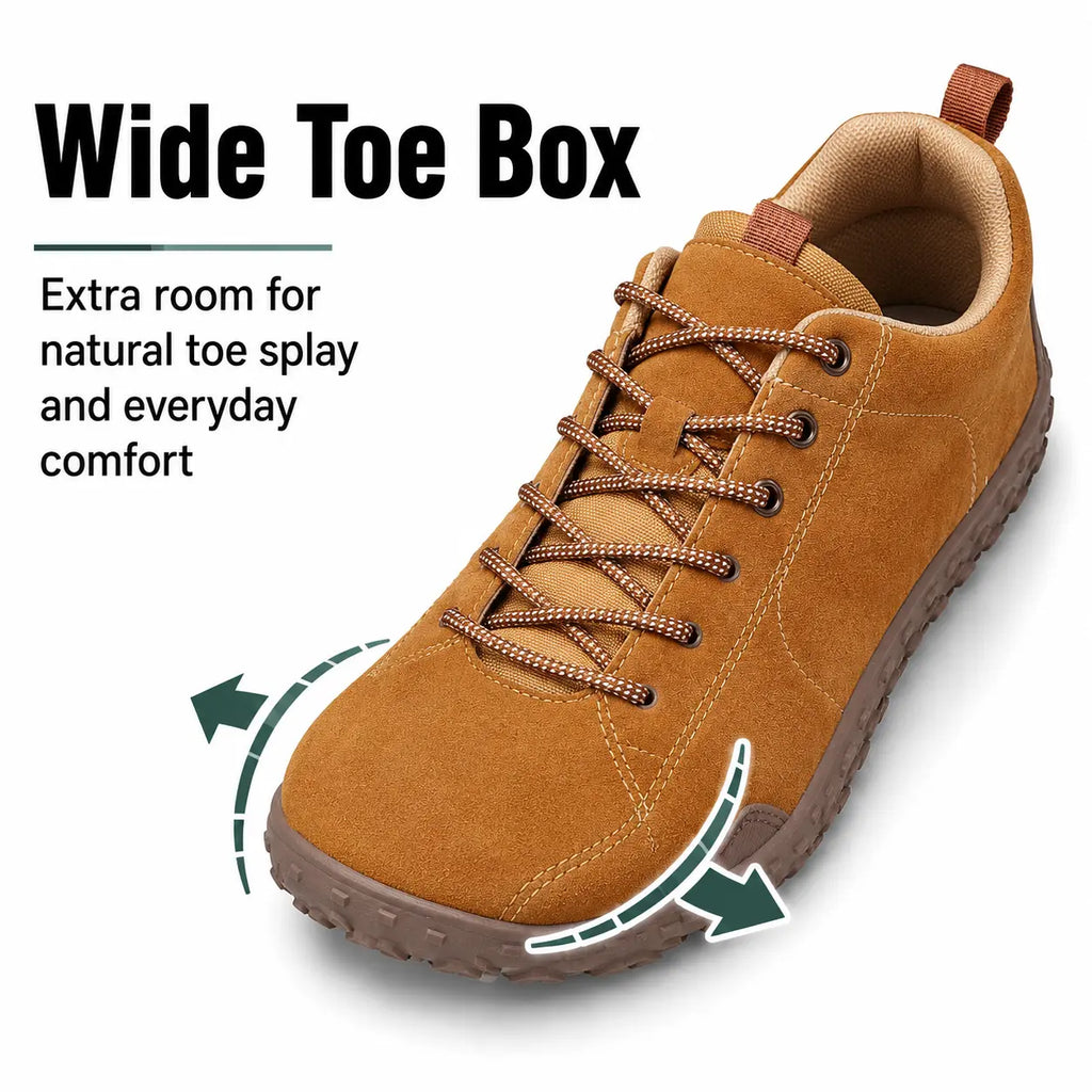 Baskets de randonnée barefoot orthopédiques en daim, bout large – unisexe