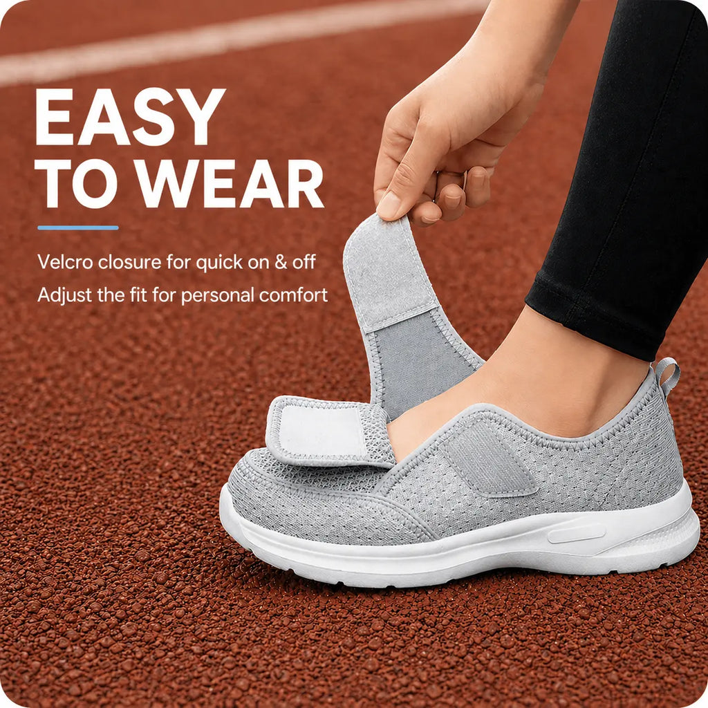 Chaussures de marche orthopédiques à coupe large pour pieds gonflés, avec bride réglable
