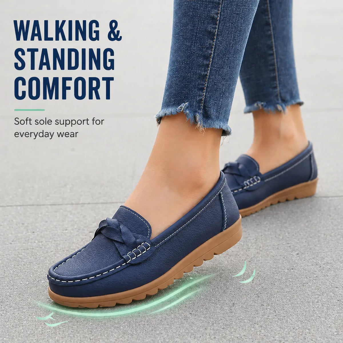 Mocassins orthopédiques à enfiler pour femme en cuir souple – chaussures de marche