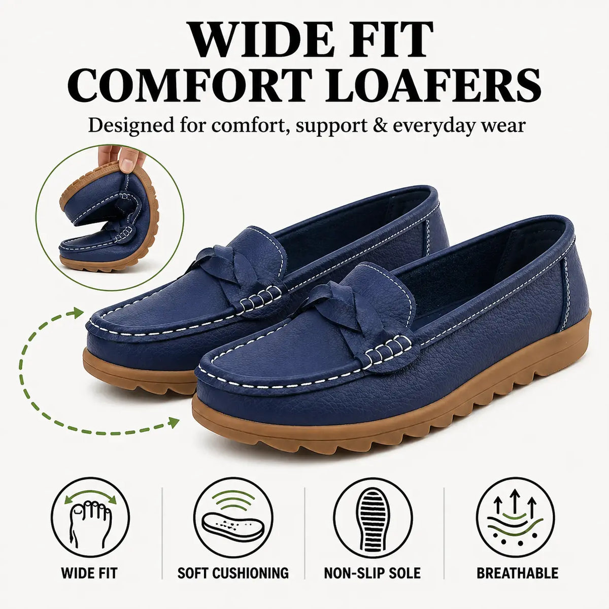 Mocassins orthopédiques à enfiler pour femme en cuir souple – chaussures de marche