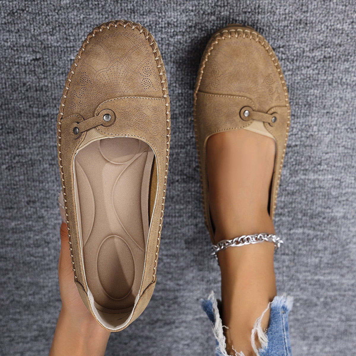 Mocassins orthopédiques confortables en daim pour femme