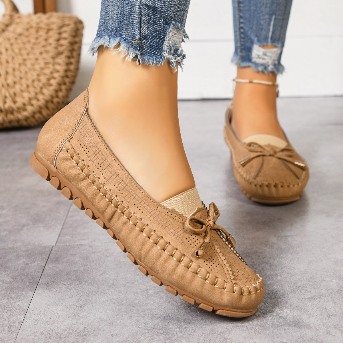 Mocassins orthopédiques à enfiler pour femme, coupe large
