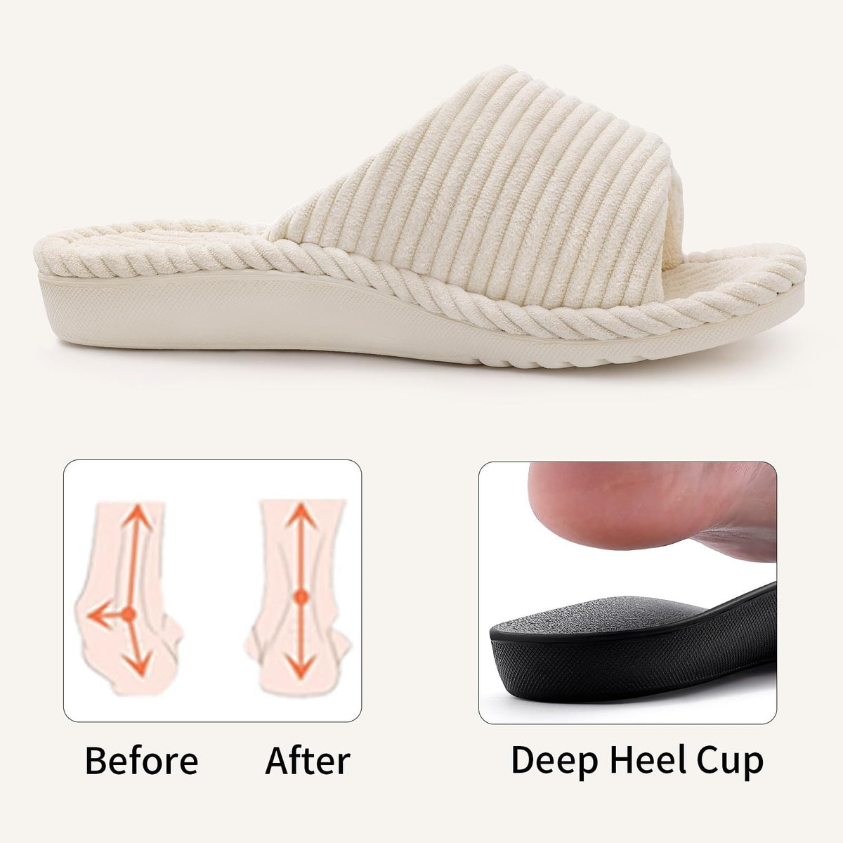 Chaussons orthopédiques en velours côtelé – doublure peluche chaude, usage intérieur