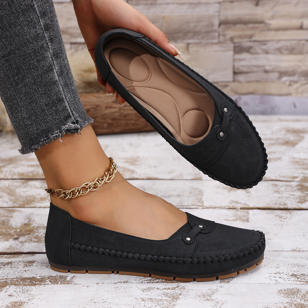 Mocassins orthopédiques confortables en daim pour femme
