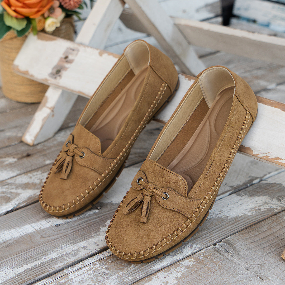 Mocassins orthopédiques en daim pour femme, coupe extra large