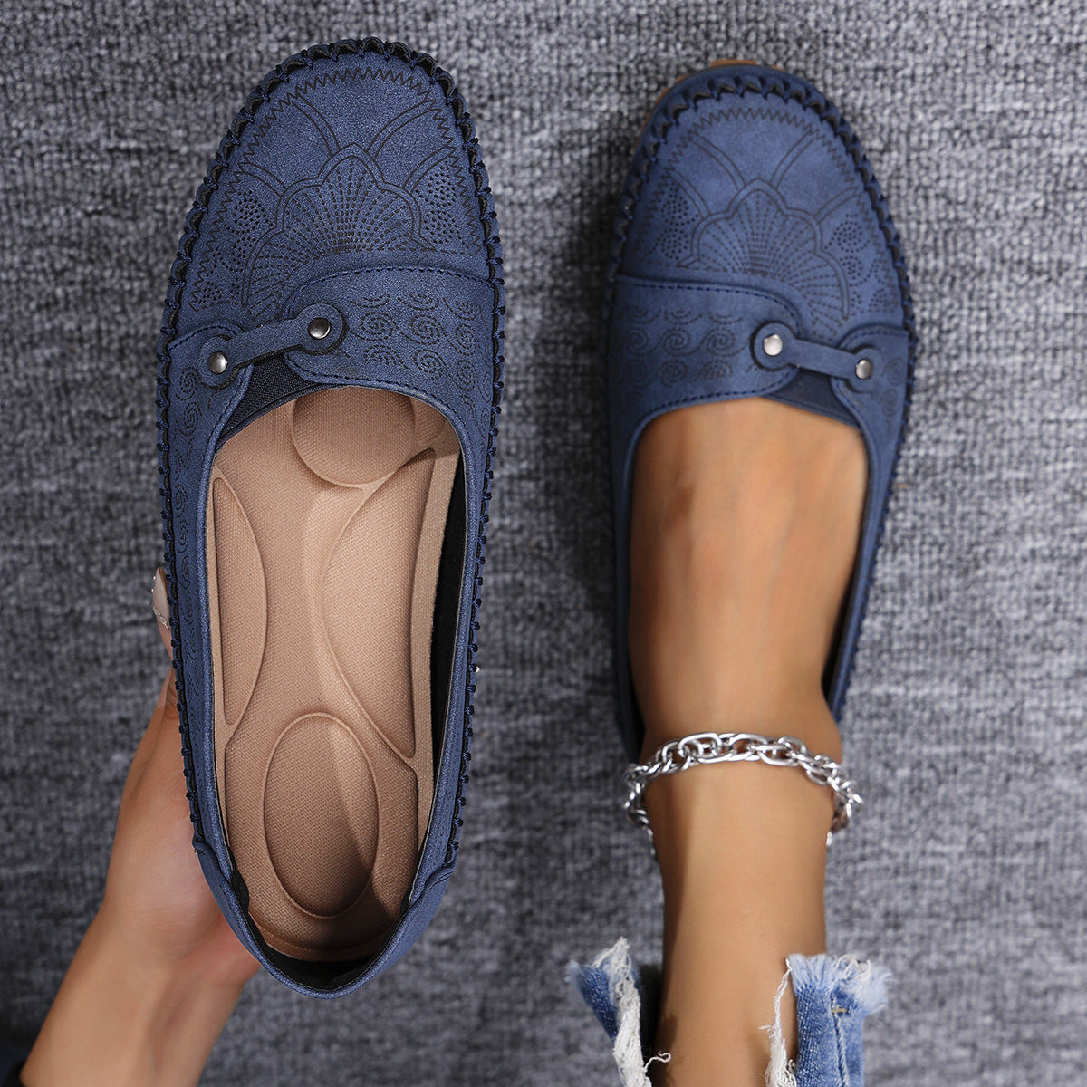 Mocassins orthopédiques confortables en daim pour femme