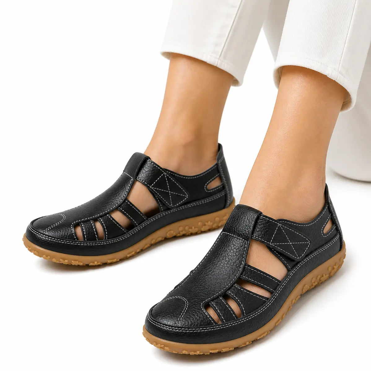 Chaussures confort orthopédiques en cuir à bout large