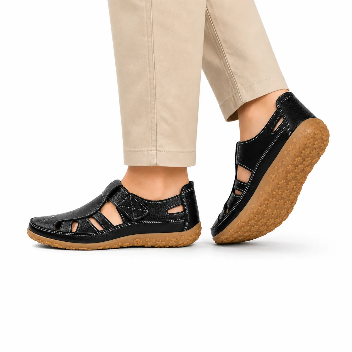Chaussures confort orthopédiques en cuir à bout large