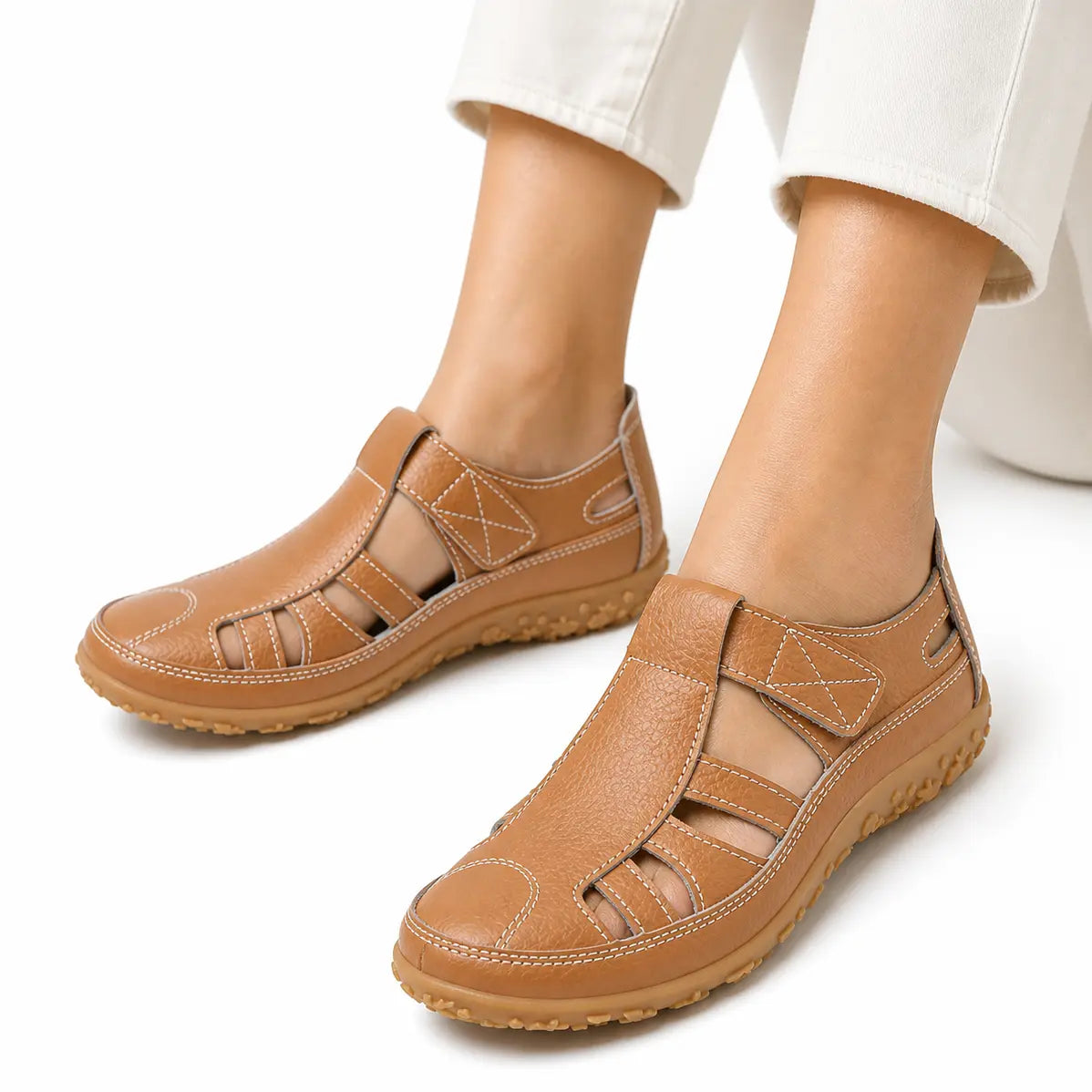 Chaussures confort orthopédiques en cuir à bout large