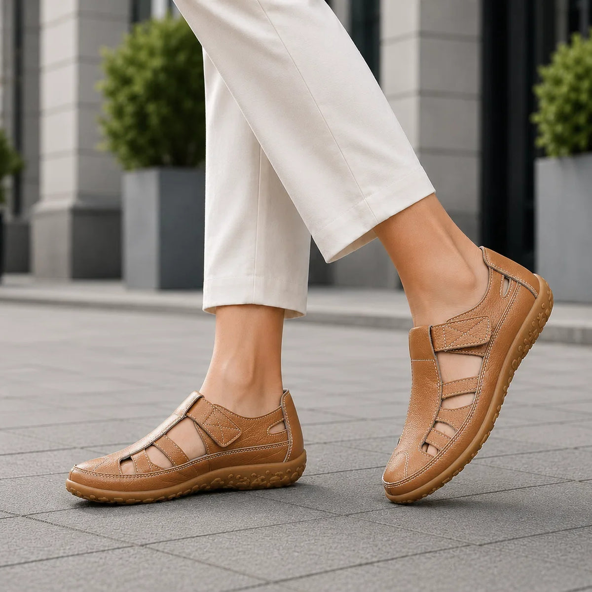 Chaussures confort orthopédiques en cuir à bout large