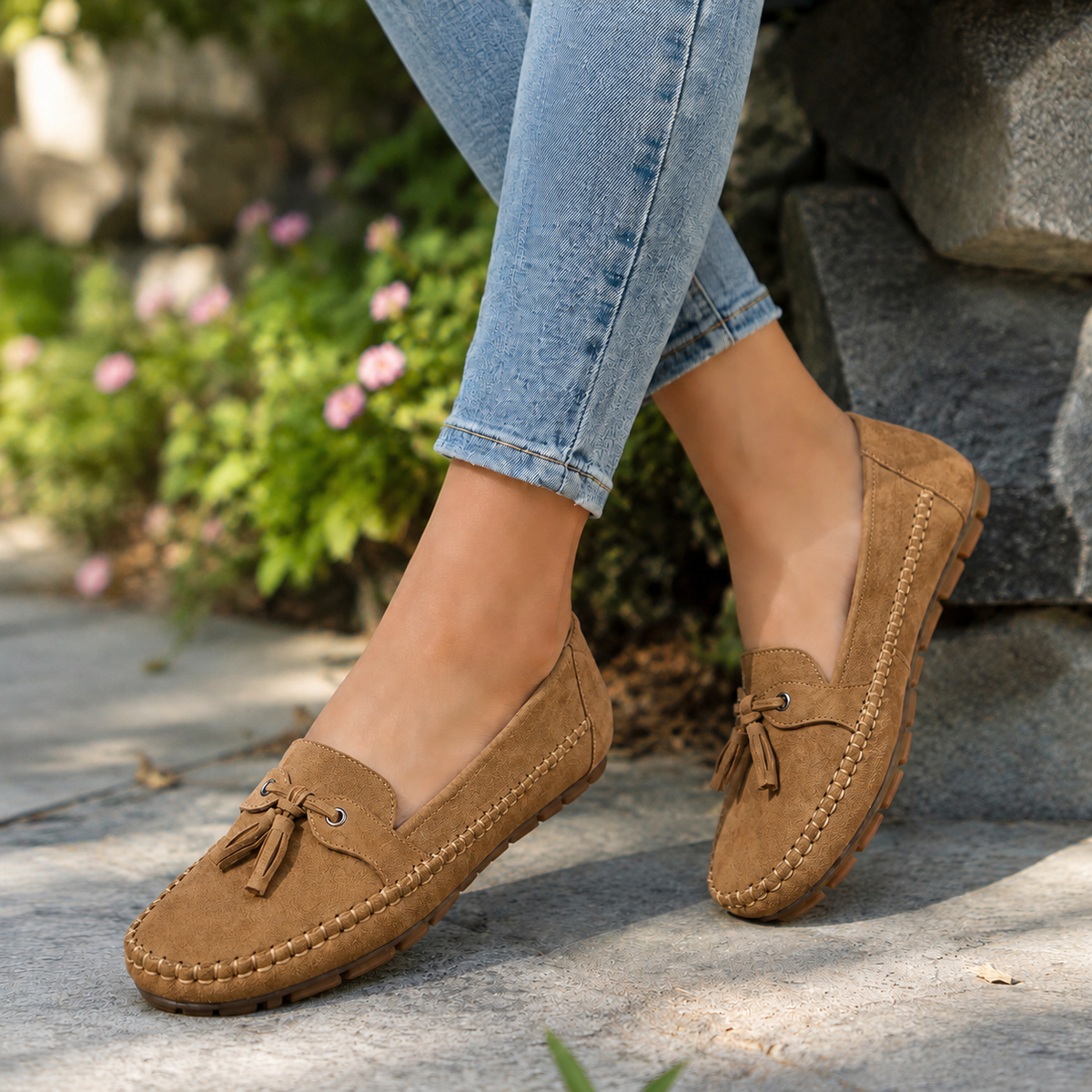 Mocassins orthopédiques en daim pour femme, coupe extra large