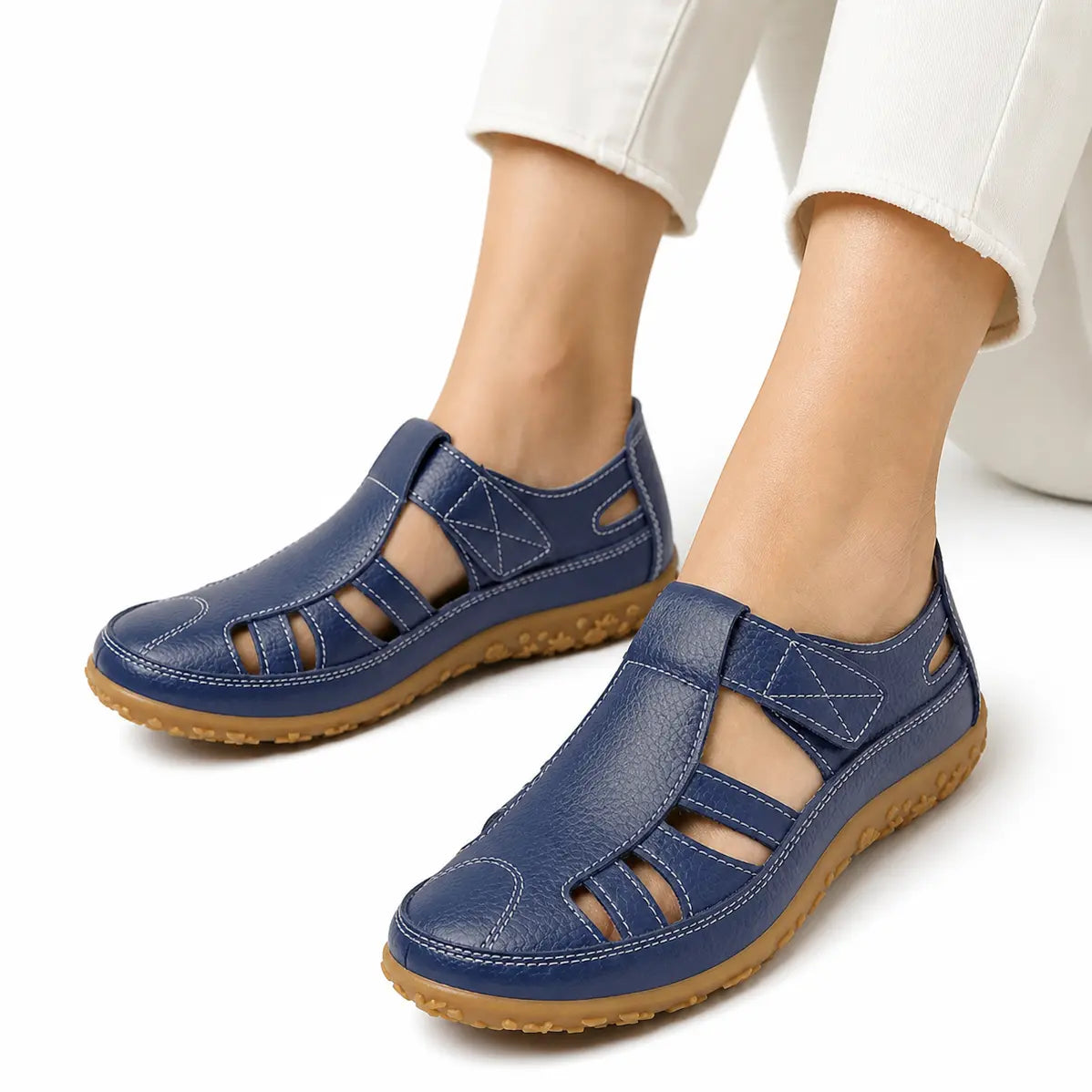 Chaussures confort orthopédiques en cuir à bout large