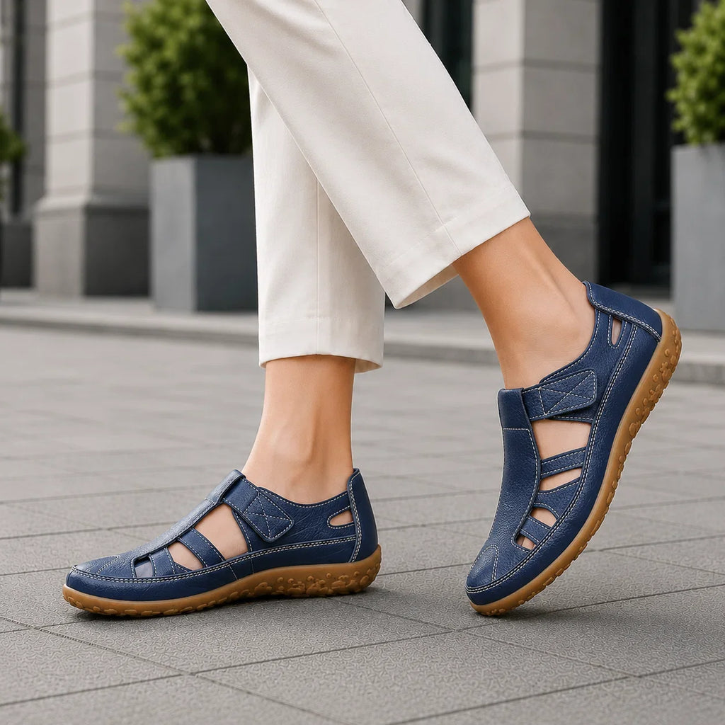 Chaussures confort orthopédiques en cuir à bout large